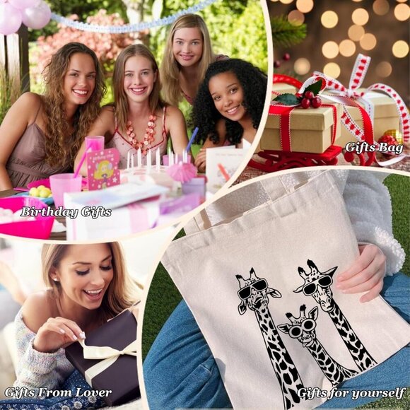 Brand New Giraffe Canvas Tote 15.7in Women's Durable Shoulder Bag - Picture 7 of 7